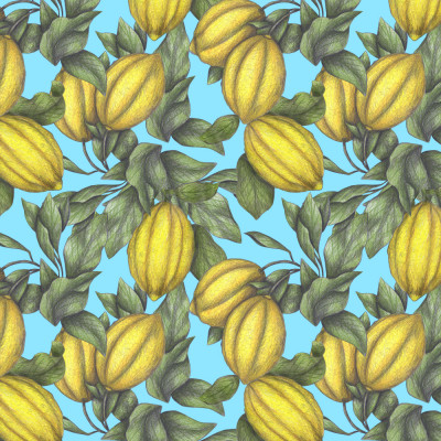 Pattern of Yellow Lemon with Green Leaves