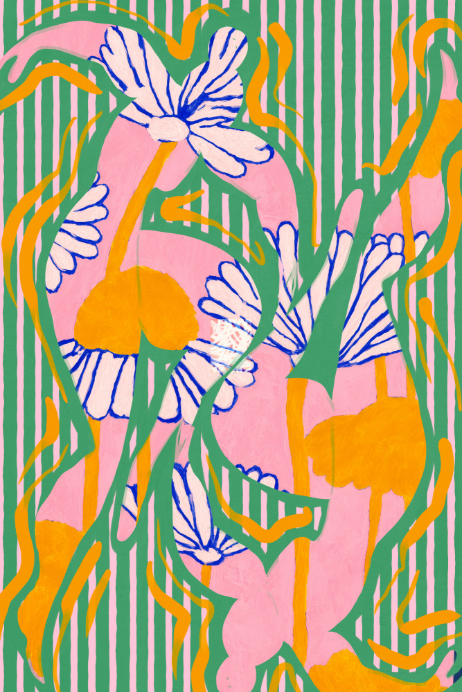 Vibrant Striped Daisies by Treechild — canvas wall art