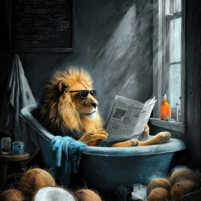 Lion In Bathtube 2