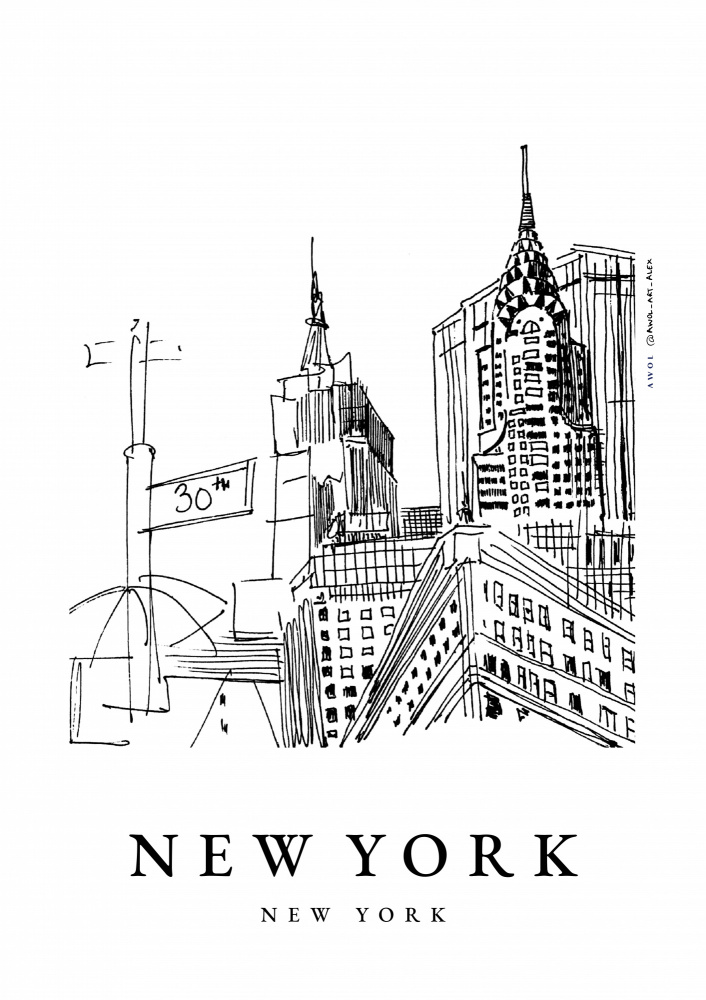 New York City Sketch by Awol Art Alex — canvas wall art