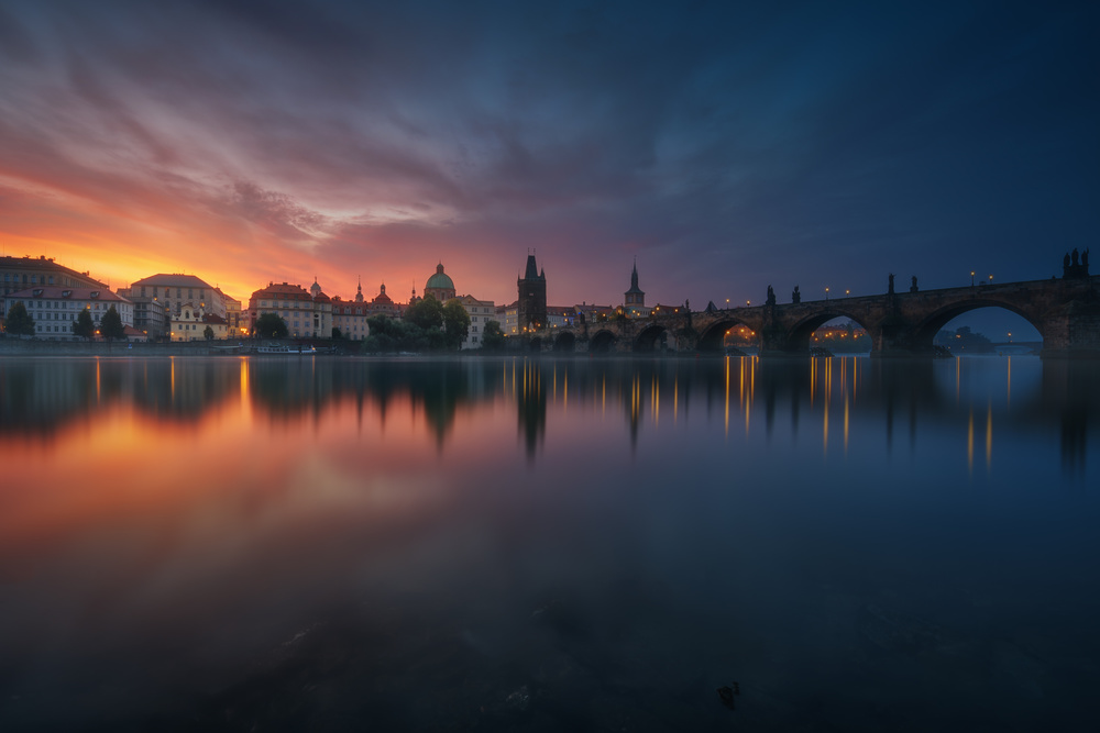 Charles Bridge Sunrise Reflections by Juan Pablo de Miguel — canvas wall art