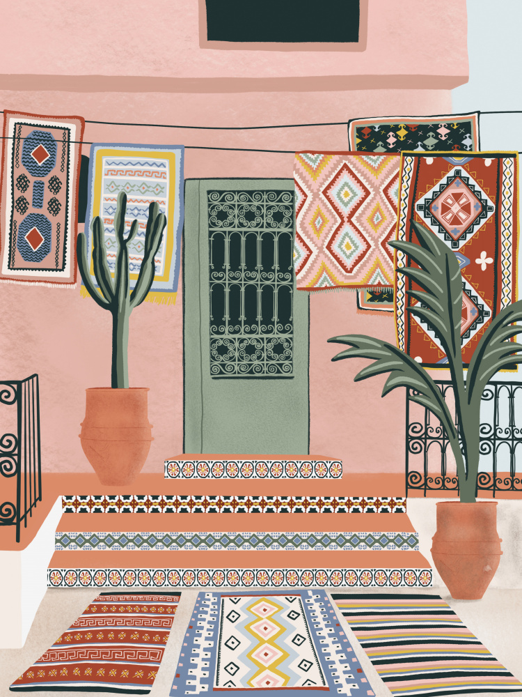 Vibrant Moroccan Courtyard by Ceyda Alasar — canvas wall art