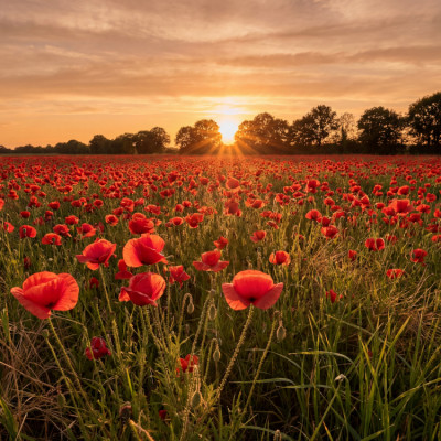 The Poppy Field At Sunset