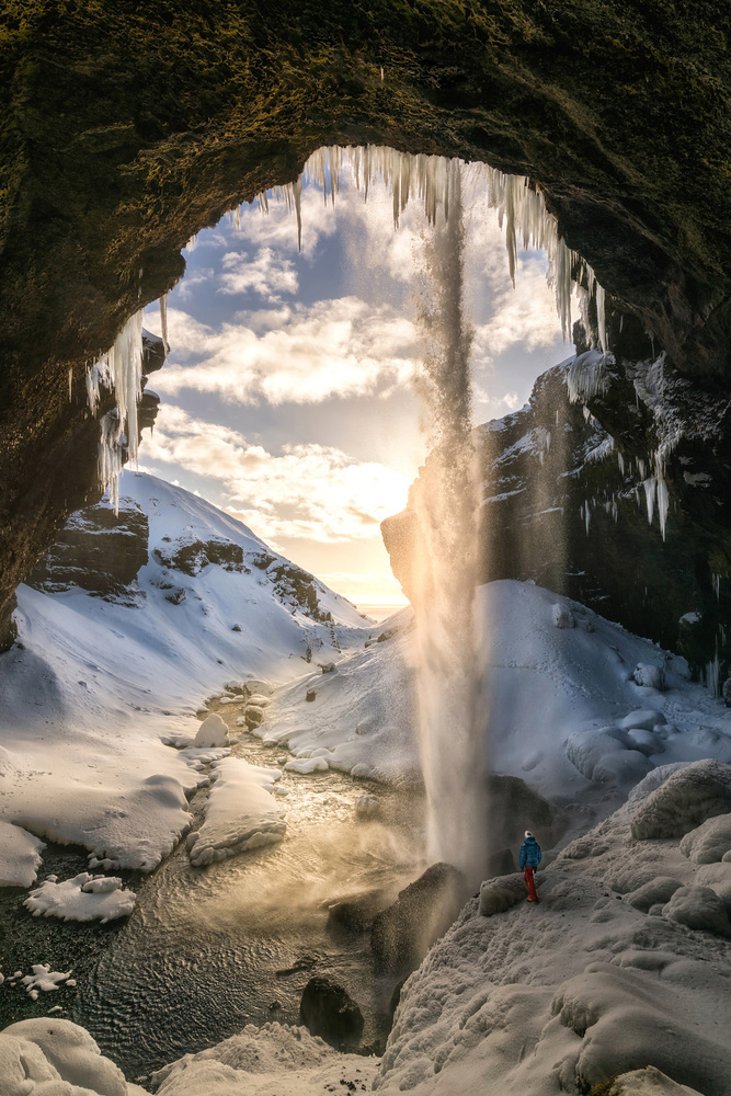 Sunlit Ice Cave Waterfall by Álvaro Pérez &amp Jose M. Pérez. Brothers — canvas wall art