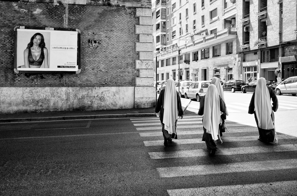 Nuns Crossing Billboard by Riccardo Lucidi — canvas wall art