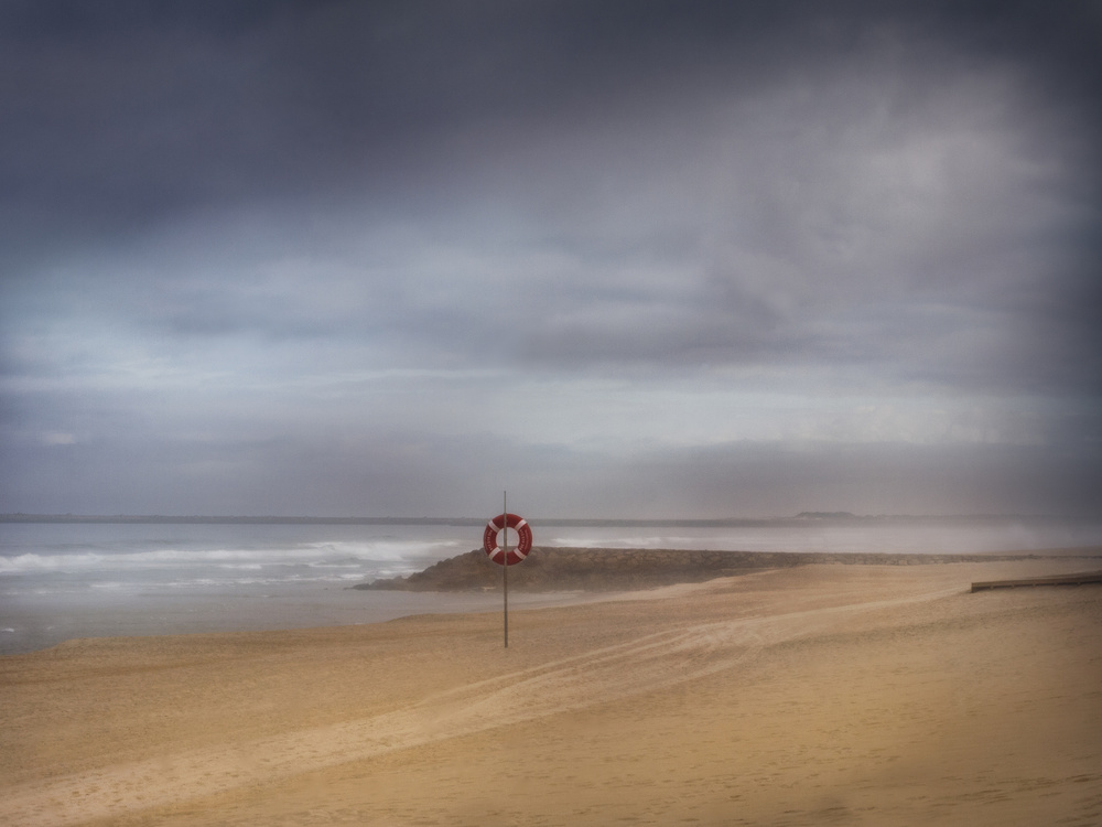 Misty Beach Lifebuoy by Giuseppe Satriani — canvas wall art