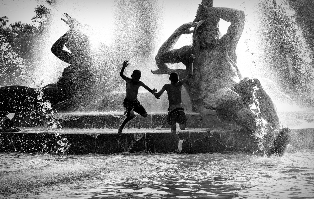 Joyful Fountain Play by Jane Lyons — canvas wall art