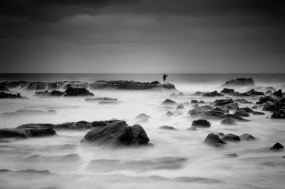 Solitary Figure Misty Ocean by Sho Shibata — canvas wall art