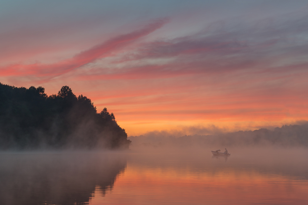 Sunrise Over Misty Lake by 李从军 / Austin Li — canvas wall art