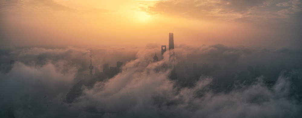 Golden City Above Clouds by Stan Huang — canvas wall art