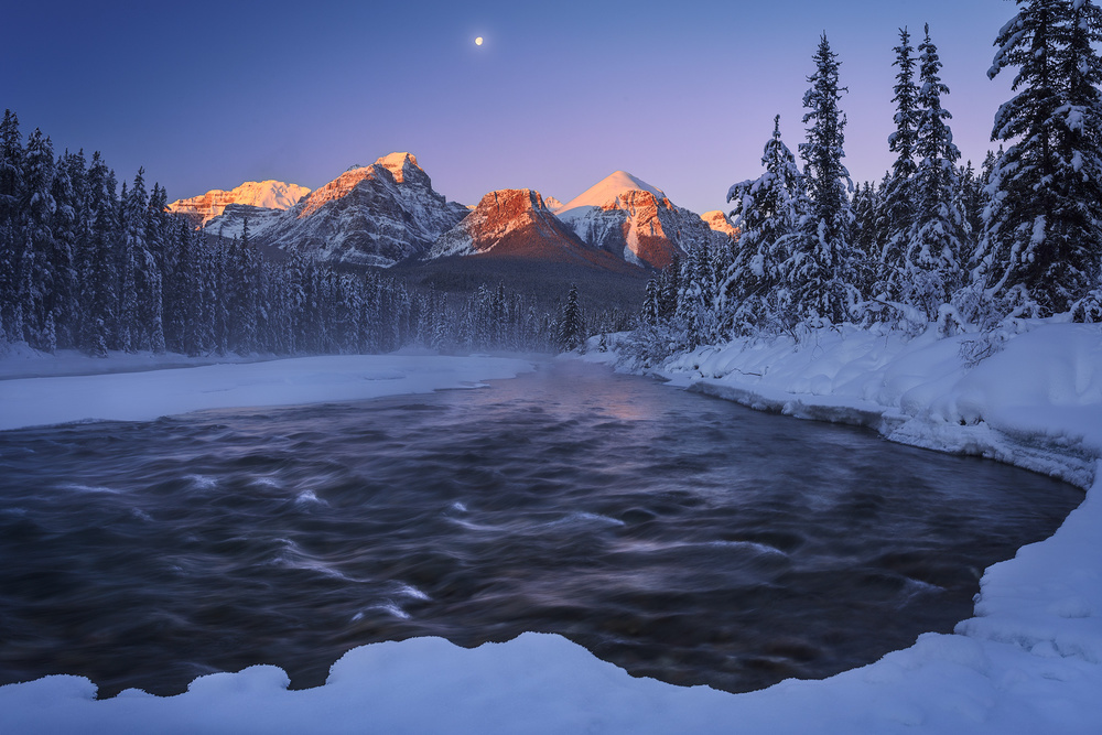 Alpenglow Mountain River by Andy Hu — canvas wall art