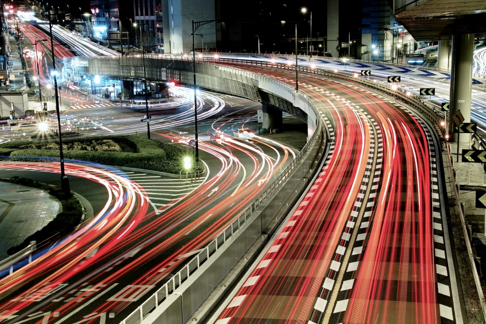 City Night Light Trails by Koji Tajima — canvas wall art