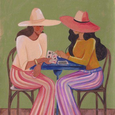 Cowgirls playing cards