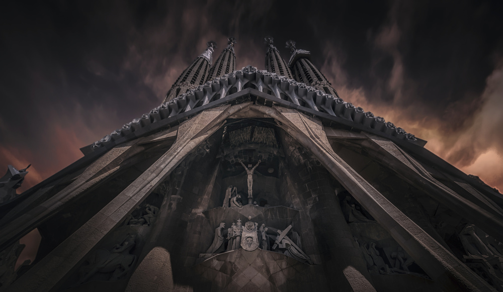 Dramatic Sagrada Familia by Ole Moberg Steffensen — canvas wall art