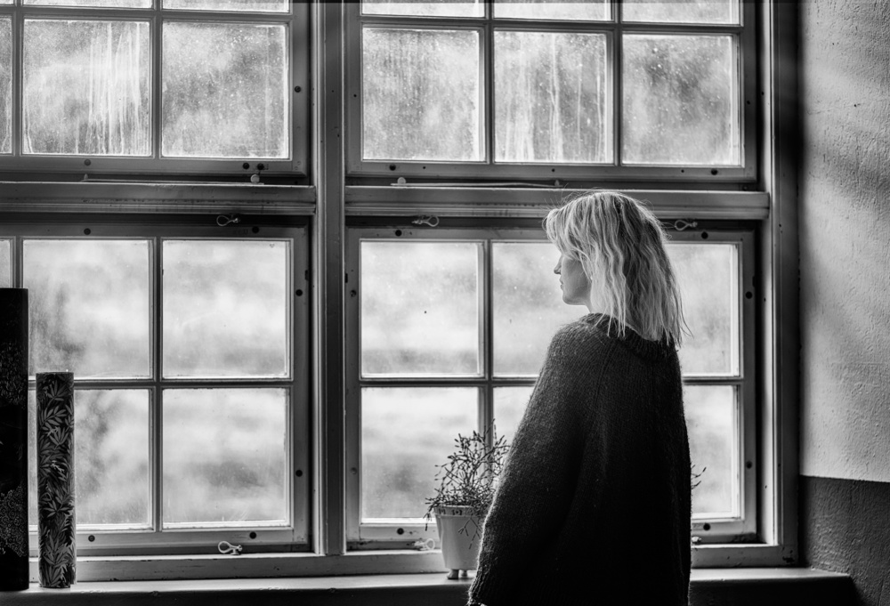 Pensive Woman By Window by Katarina Holmström — canvas wall art