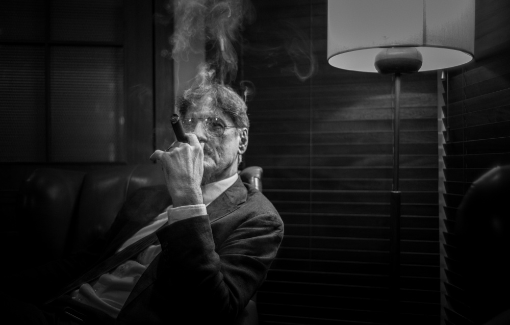 Elegant Man Smoking Cigar by Alan Kwang — canvas wall art