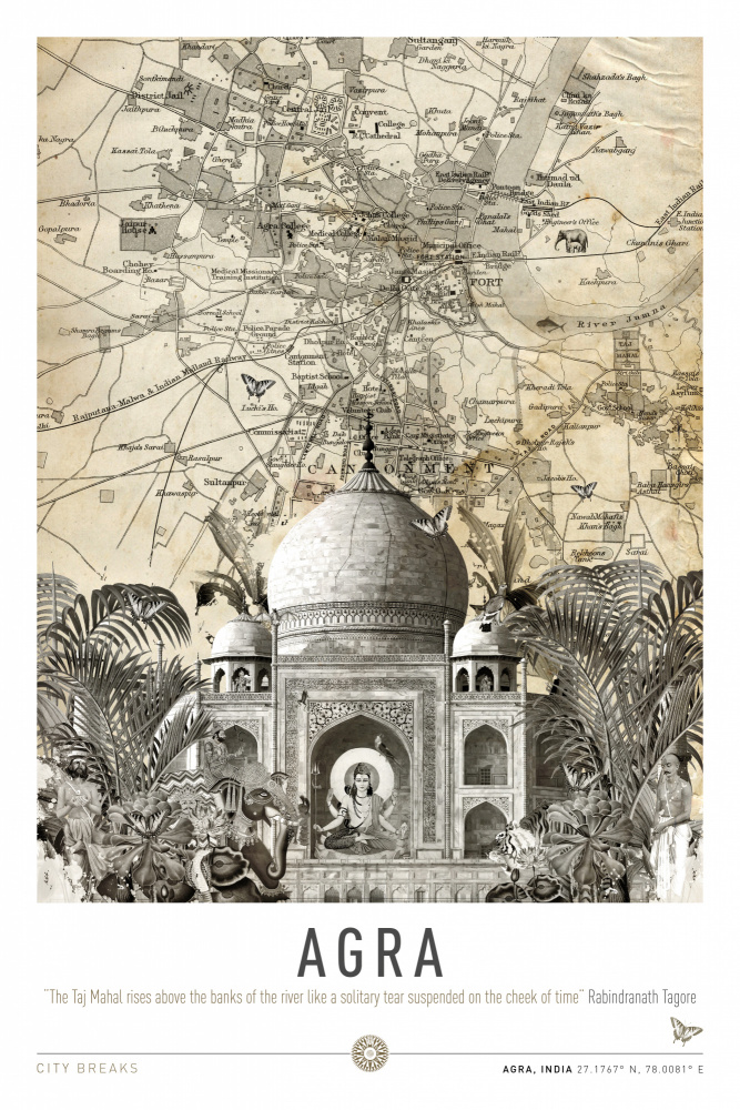 Vintage Taj Mahal Map by Simon Goggin — canvas wall art