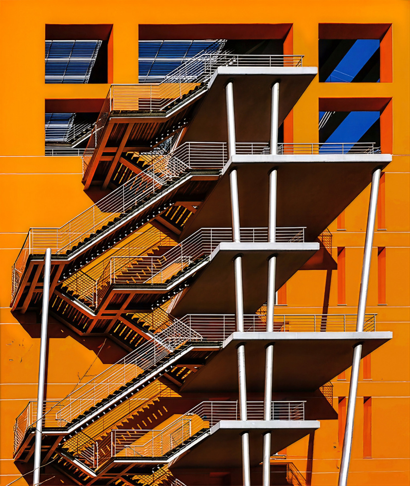 Orange Geometric Stairs by Arnon Orbach — canvas wall art