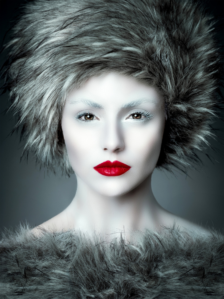 Red Lips Winter Fashion by Michael Schnabl — canvas wall art