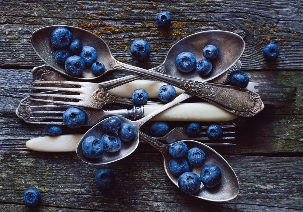 Blueberries and Vintage Silver by Karina Aleksandrova — canvas wall art