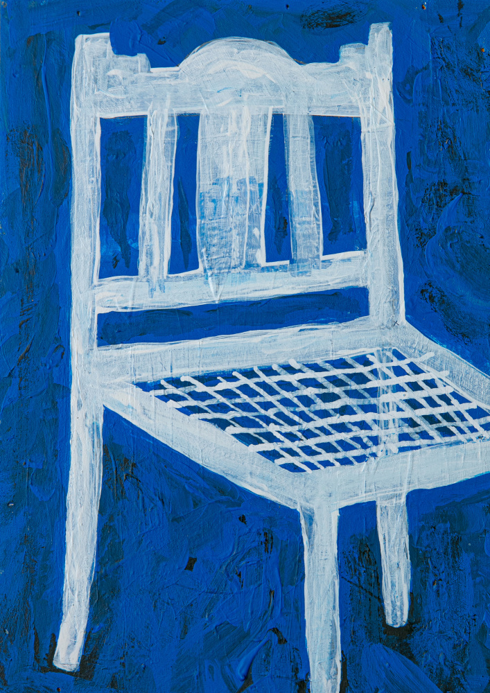 White Chair On Blue by Dale Hefer — canvas wall art