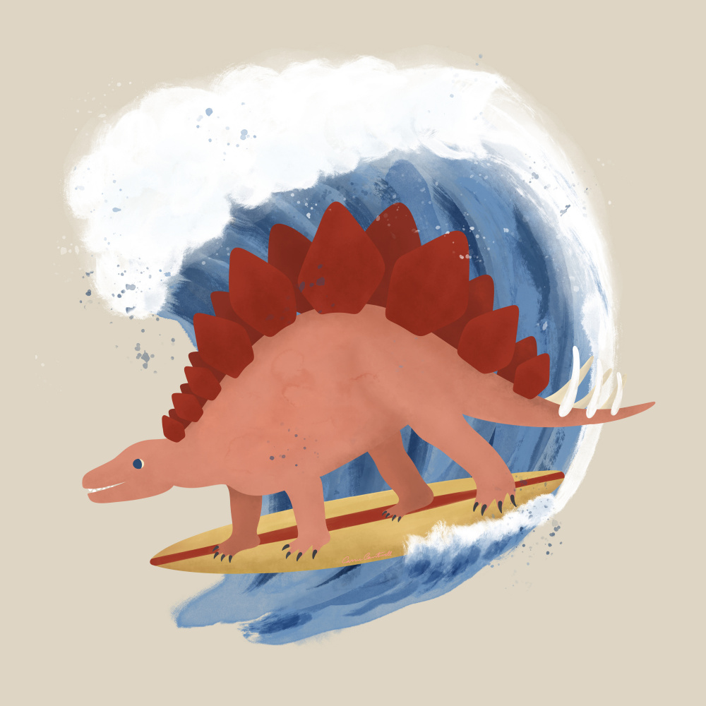 Surfing Stegosaurus by Carrie Cantwell — canvas wall art
