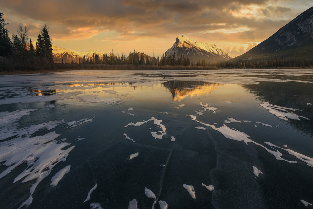 Golden Mountain Reflection by David Martin Castan — canvas wall art