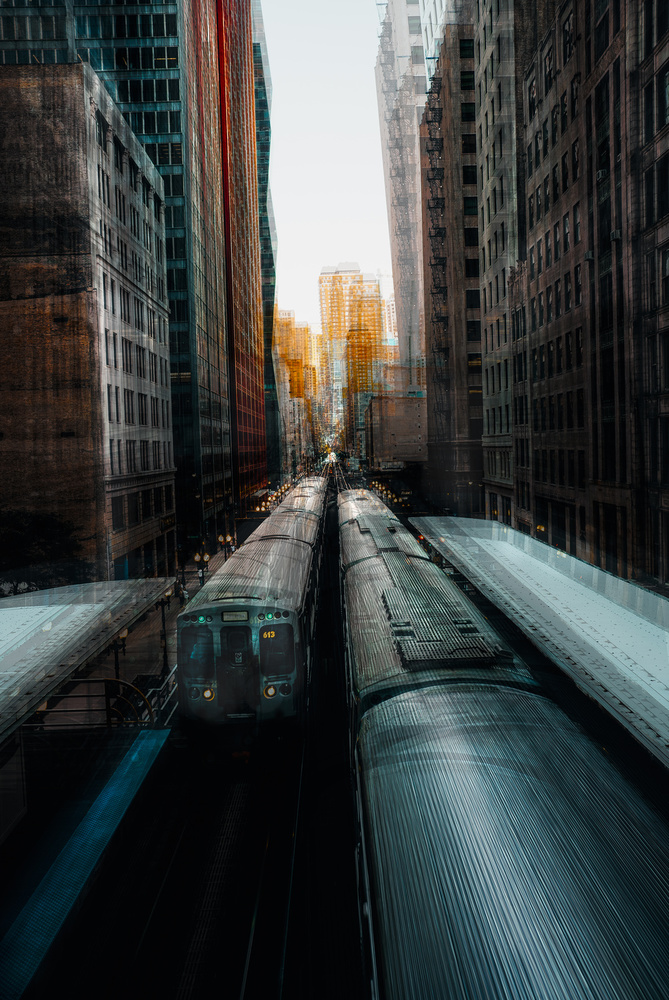 Elevated City Trains by Carmine Chiriacò — canvas wall art