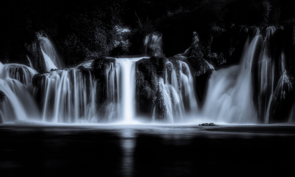 Serene Dark Waterfalls by Marc Huybrighs — canvas wall art