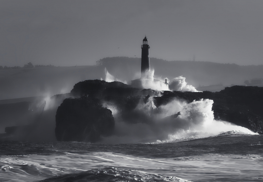 Lighthouse and Crashing Waves by Jesus Concepcion Alvarado — canvas wall art