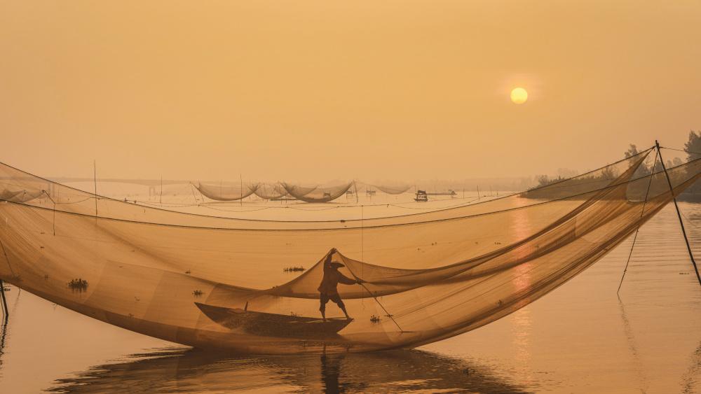 Golden Hour Fishing Net by G. KIRAN KUMAR REDDY — canvas wall art