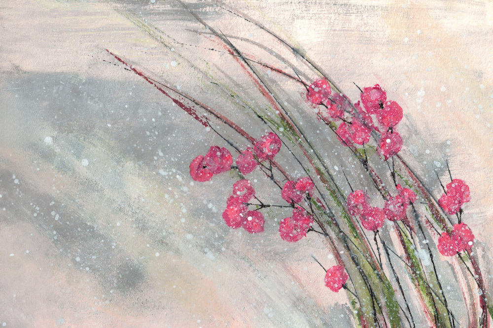 Snowy Pink Berries by Lori Ann Folz — canvas wall art