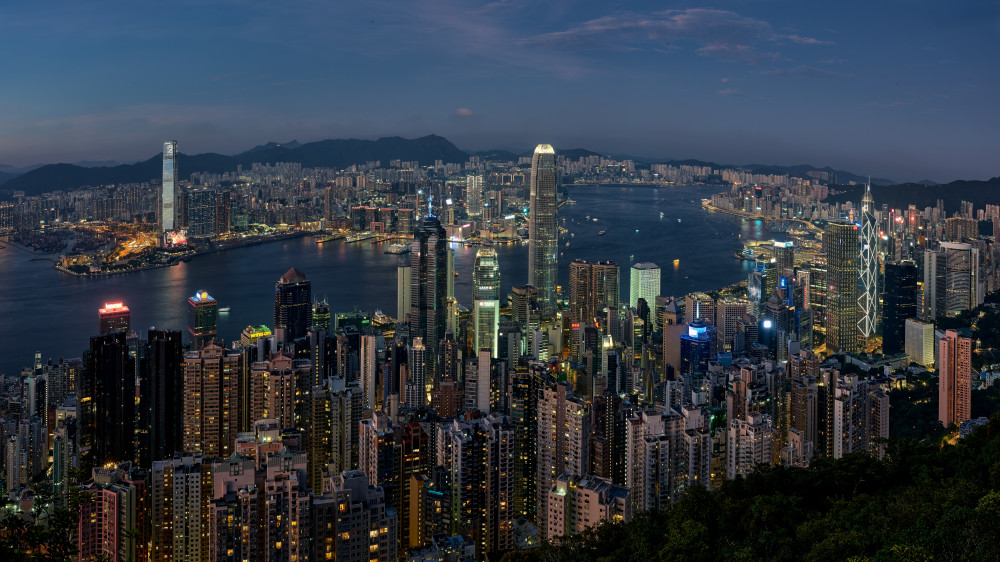 Hong Kong Night Skyline by Fabrizio Massetti — canvas wall art