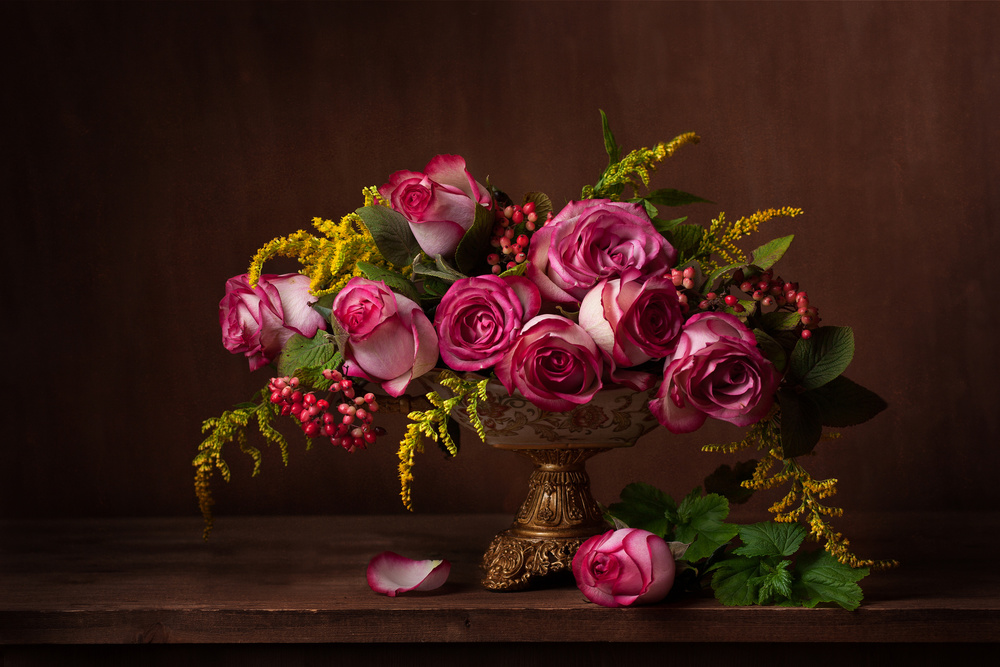 Moody Pink Roses by Alina Lankina — canvas wall art
