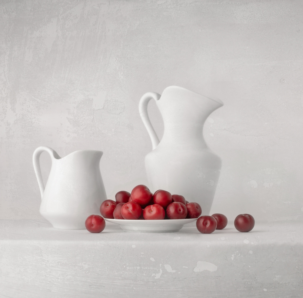 Fresh Plums and Pitchers by Margareth Perfoncio — canvas wall art