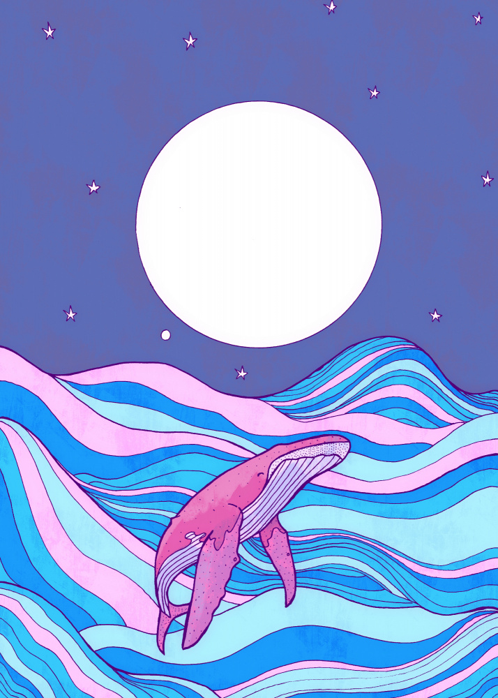Pink Whale Moonlit Swim by Stephen Wade — canvas wall art