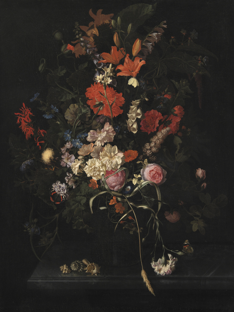 Bouquet of Flowers In a Glass Vase by Maria Van Oosterwijck — canvas wall art