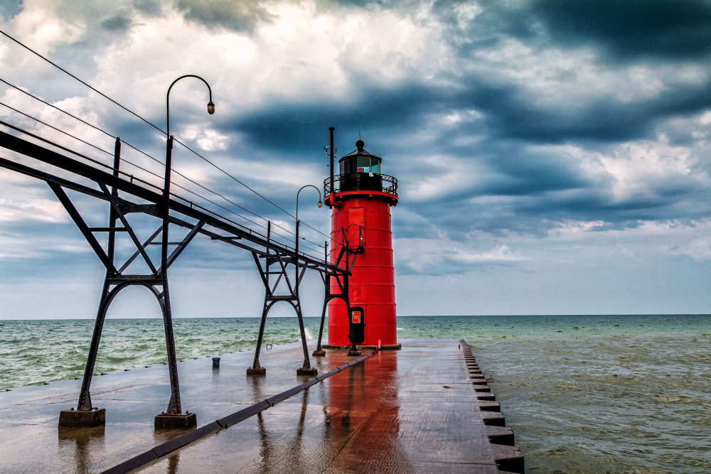 Red Lighthouse Pier Storm by GuruShots — canvas wall art