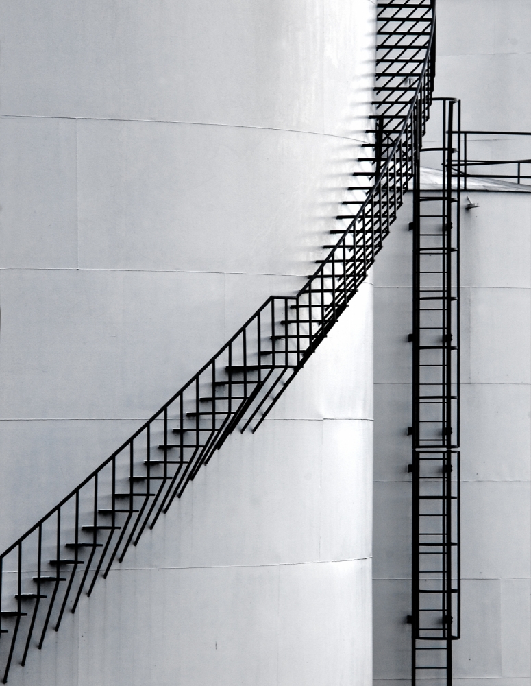 Industrial Staircase Shadows by Leon — canvas wall art