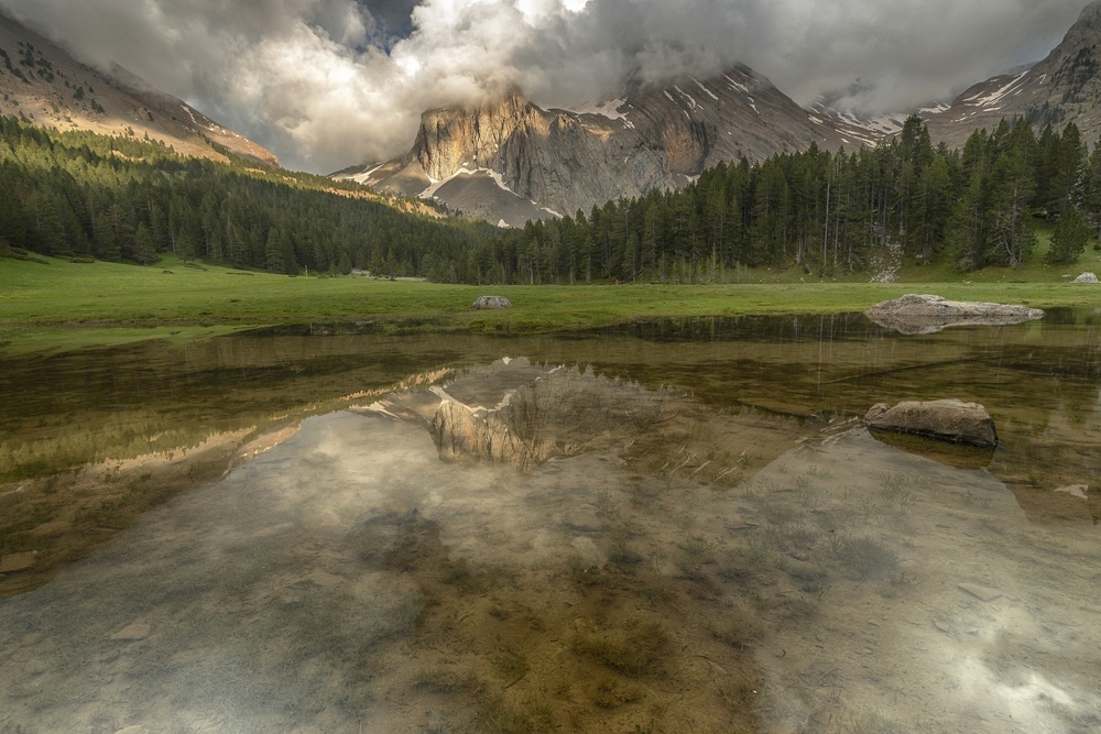 Dramatic Mountain Lake Reflection by TONY GORAN — canvas wall art