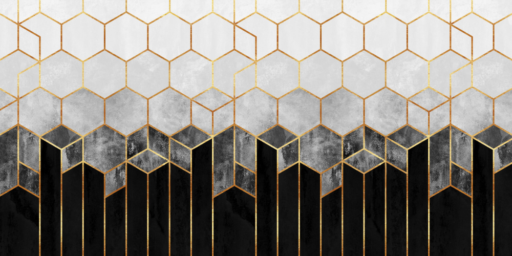 Modern Gold Hexagons by Elisabeth Fredriksson — canvas wall art