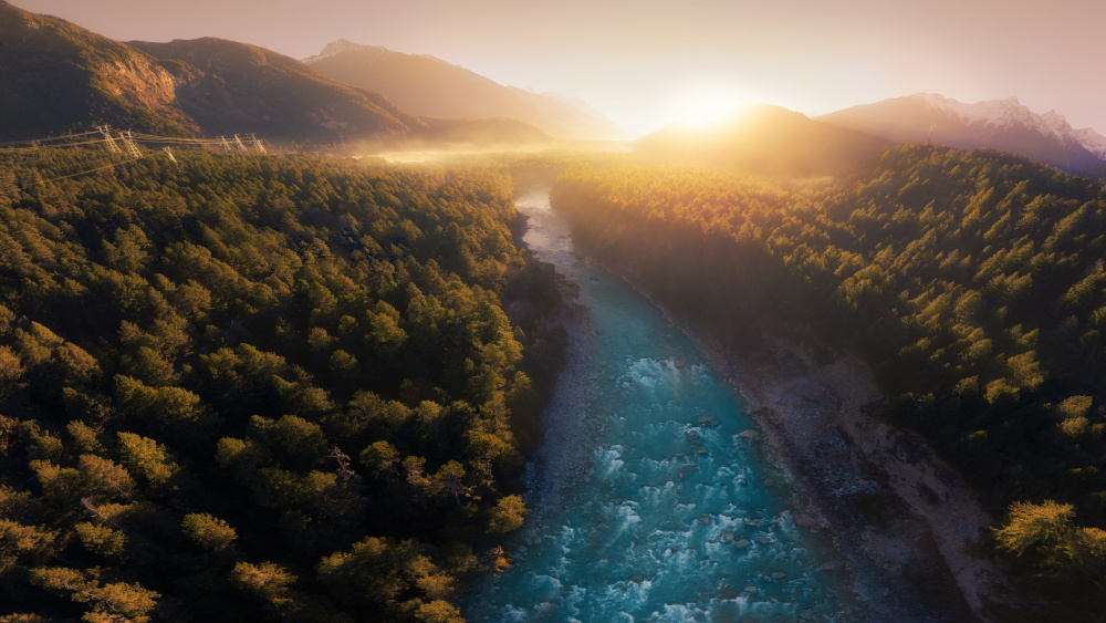 Mountain River Sunrise by Selions(陈磊) — canvas wall art