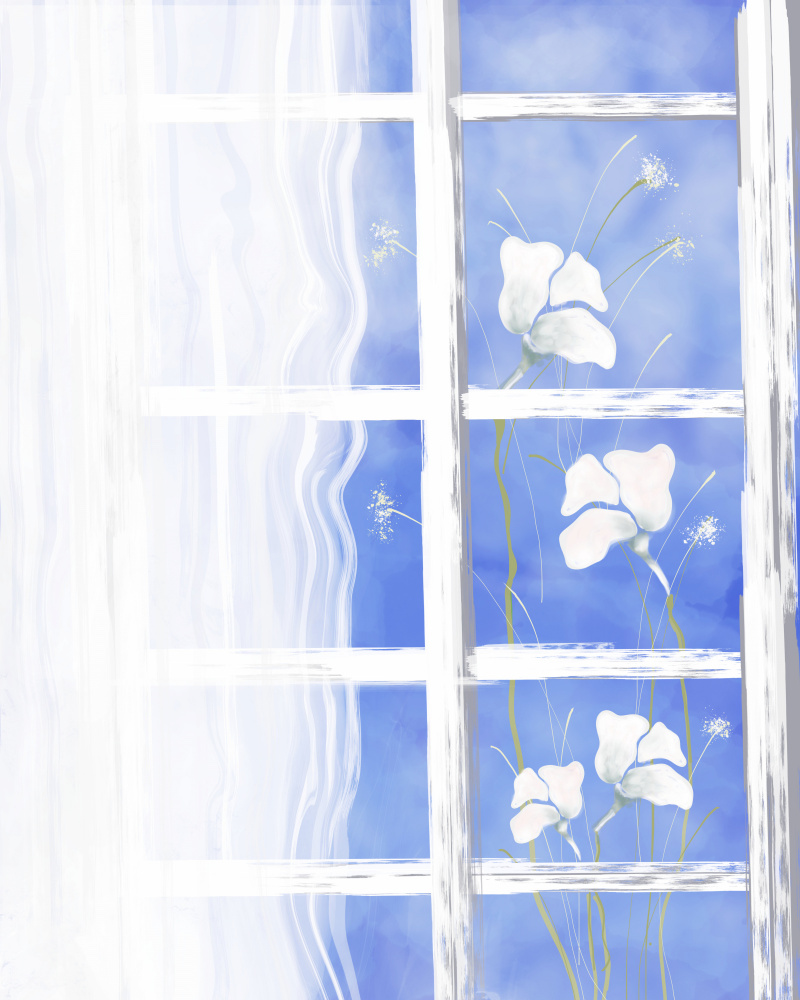 Blue Window Blooms by Sannel Larson — canvas wall art