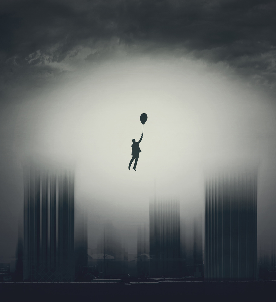 Floating Man City Dream by Asef Azimaie — canvas wall art