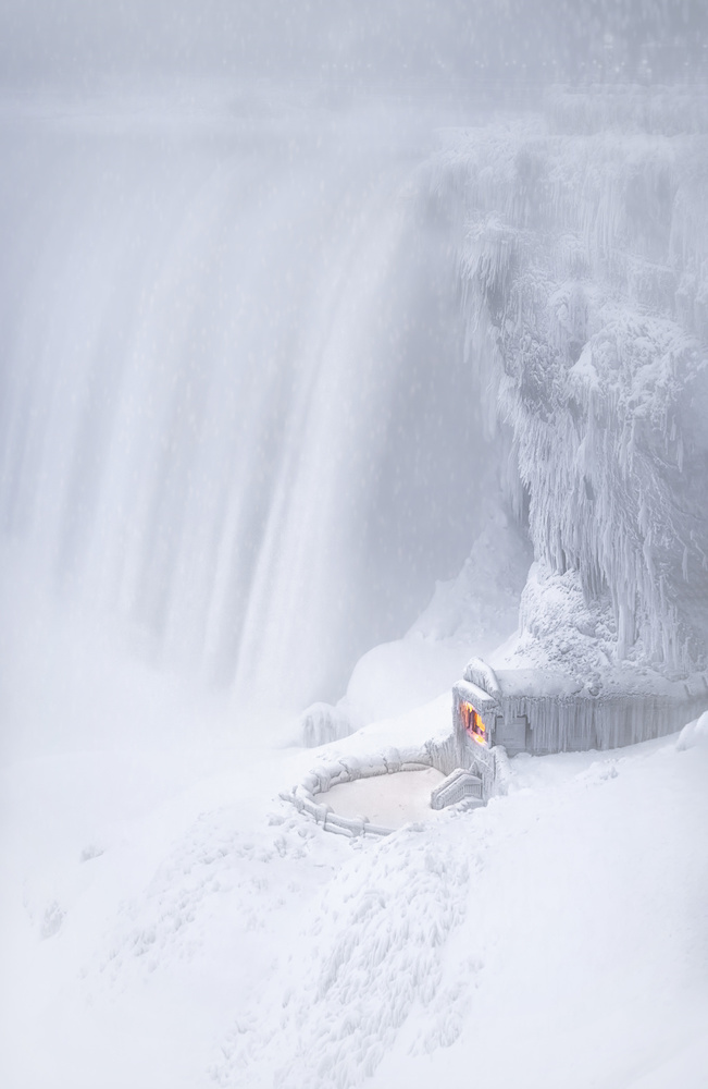 Frozen Waterfall Warm Glow by Larry Deng APA — canvas wall art