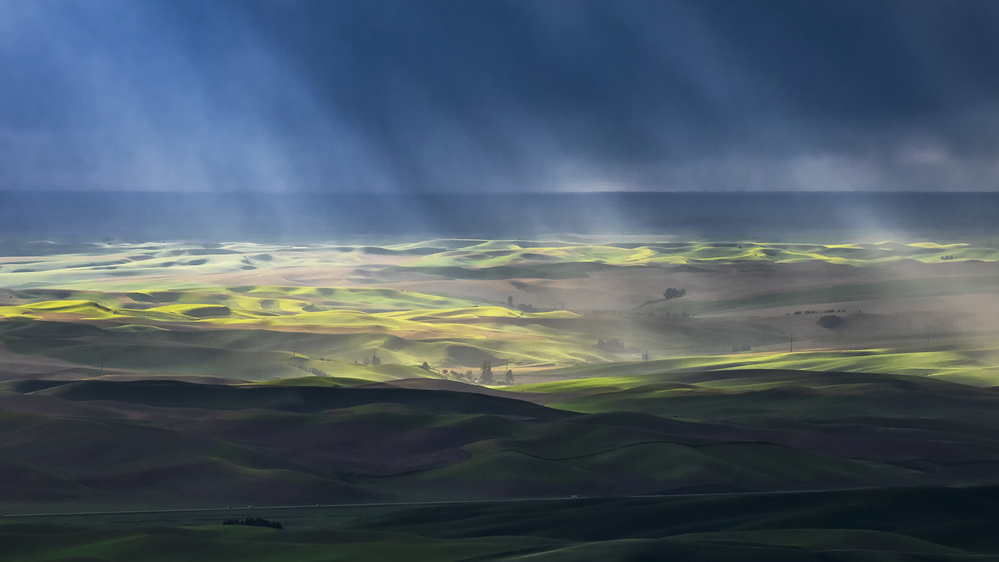 Rolling Hills Light Rays by Annie Poreider — canvas wall art