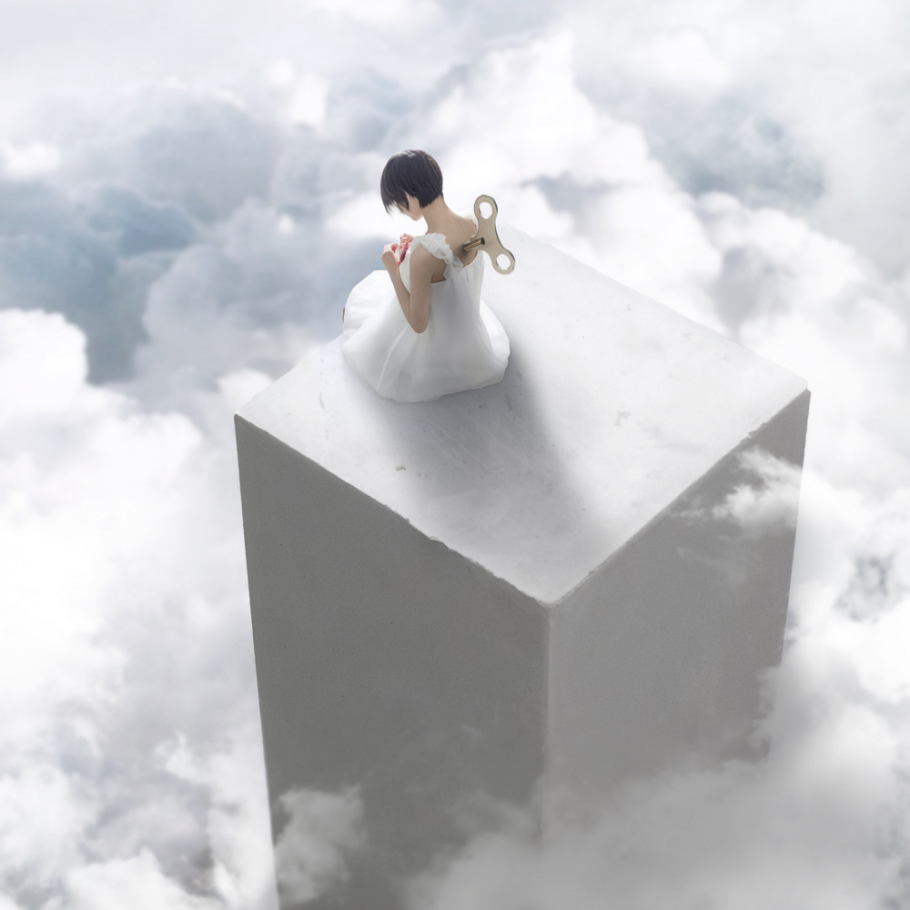 Wind-Up Girl In Clouds by Terry F — canvas wall art