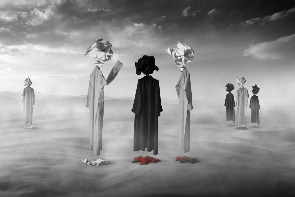 Surreal Desert Figures by Hussain Buhligaha — canvas wall art