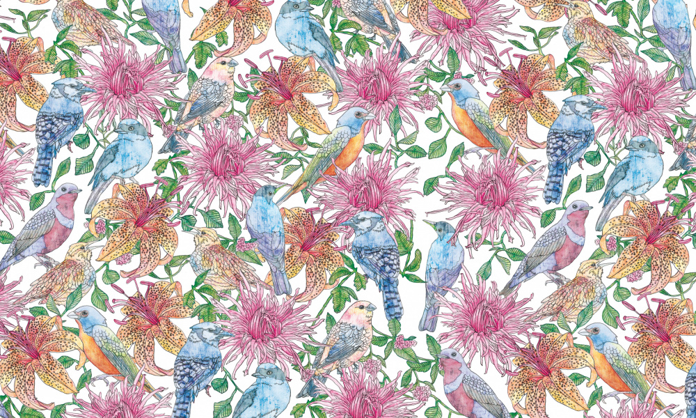 Vibrant Birds and Blooms by Nicole Bustamante — canvas wall art
