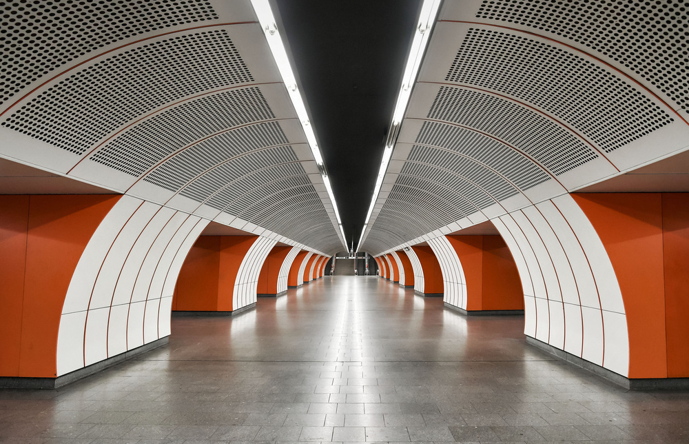 Orange Metro Passage by Renate Reichert — canvas wall art